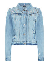 Damen Stone Washed Jeansjacke mit Webpelz