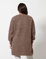 Dlhý kardigán - Rebrový úplet - svetlohnedy