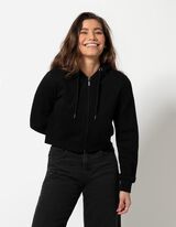 Cropped sweatjack - Capuchon met tunnelkoord - zwart