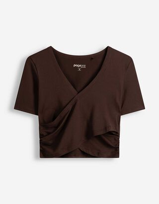 T-Shirt - Wickeloptik - Dunkelbraun