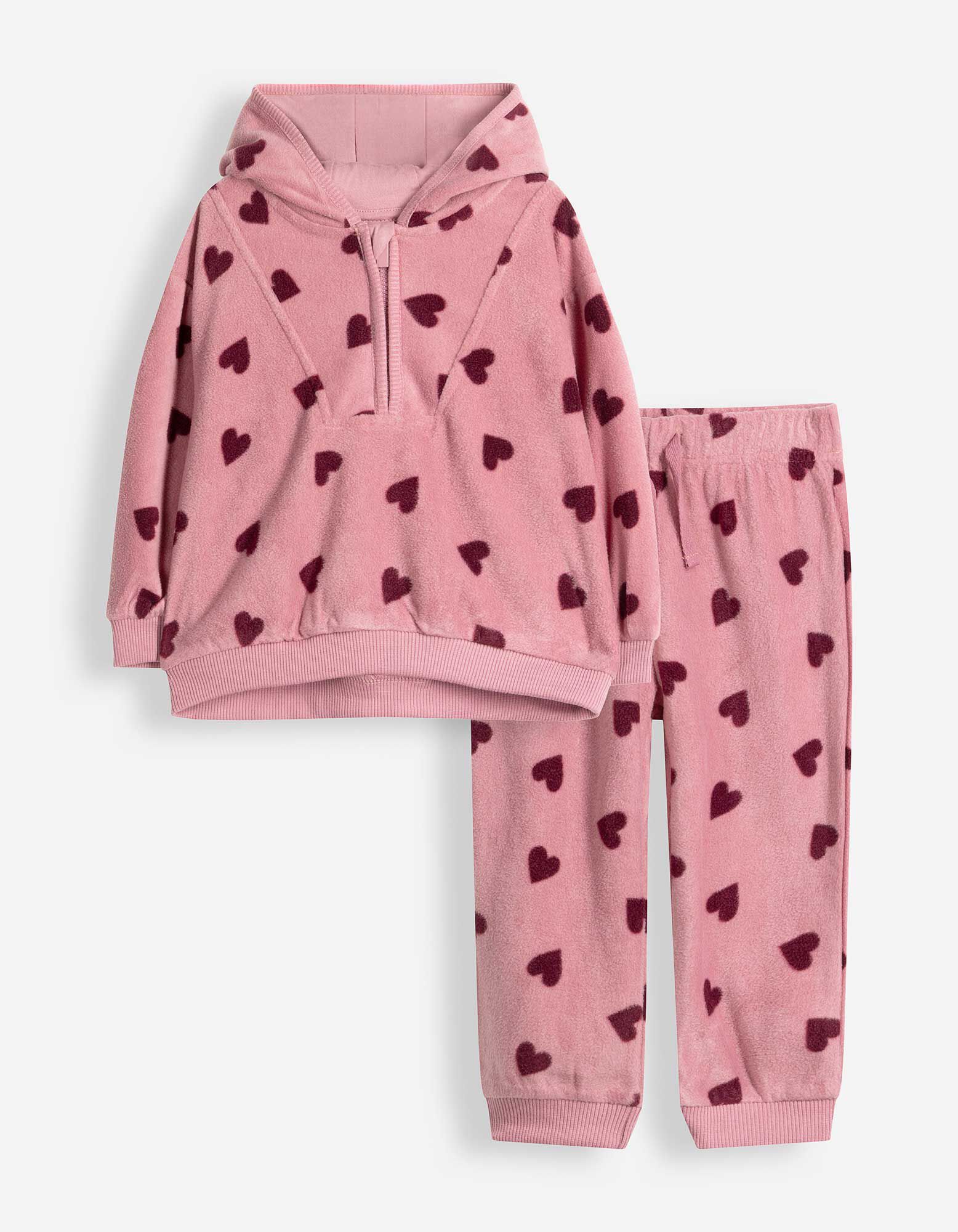 Set aus Kapuzenpullover und Hose - Fleece - Rosa