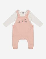 Set maglia manica lunga + salopette - Ricami - rosa