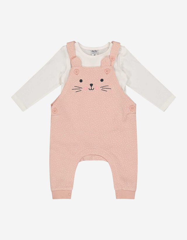 Set maglia manica lunga + salopette - Ricami - rosa