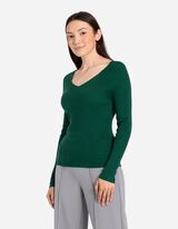 Langarmshirt - Rippstrick - dunkelgr&uuml;n