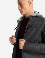 Bikerjacke - Abnehmbare Kapuze - dunkelgrau