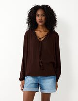 Blouse - Effen - Donkerbruin