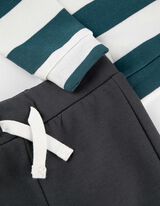 Set bluză de corp cu mânecă lungă și pantaloni - Imprimeu mesaj - Albastru inchis