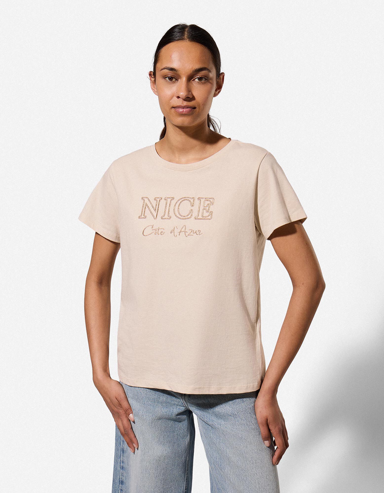 T-shirt - Broderies - beige