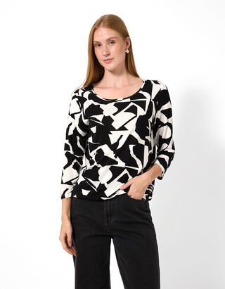 Langarmshirt - Allover-Print - Schwarz