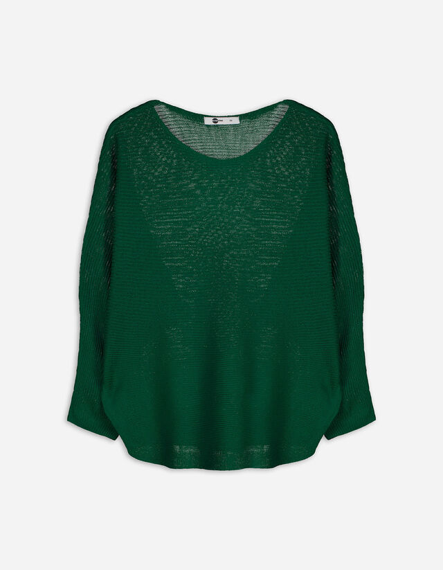 Sweter z dzianiny - obniżona linia ramion - ciemny zielony