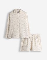 Pyjama set van shirt en shorts - Mousseline - wit