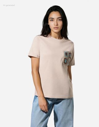 T-Shirt - H&auml;kelspitze - beige