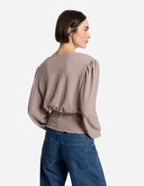 Langarmshirt - Crinkle-Optik - beige