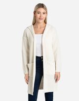 długi kardigan - Kaptur - bialy