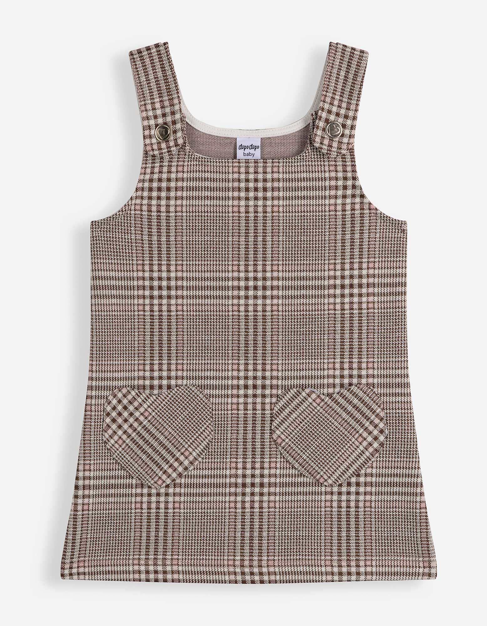 Set aus Shirt und Kleid - Karomuster - Braun