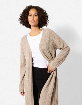 Longcardigan - Zopfstrick - Beige