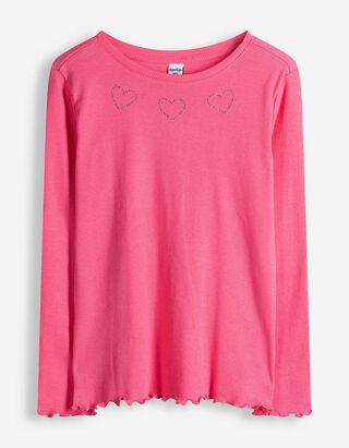 Langarmshirt - Ziersteine - pink