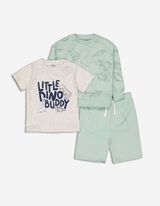 Set bluză de corp cu mânecă lungă și pantaloni - Imprimeu allover - Verde deschis