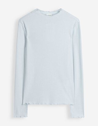 Langarmshirt - Rippenstruktur - Hellblau