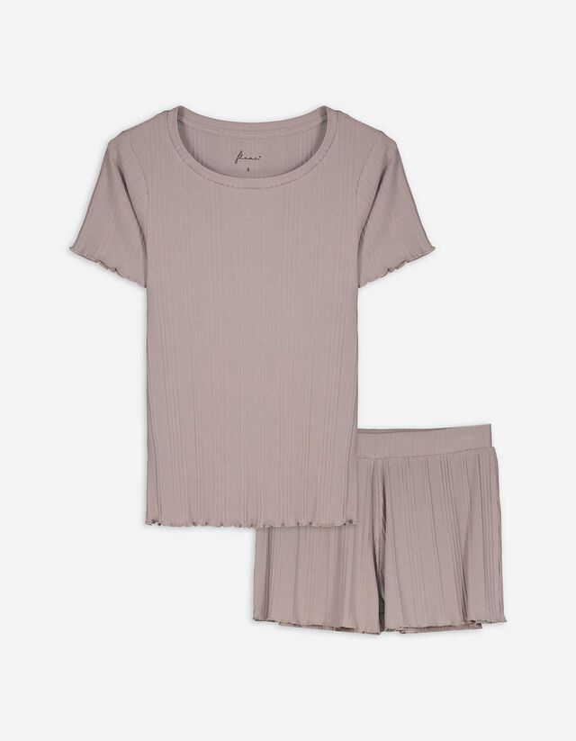 Pyjama Set aus Shirt und Hose - beige