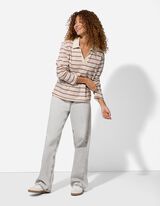 Pololangarmshirt - Streifen - weiß