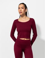 Cropped Shirt - Rippenstruktur - dunkelrot