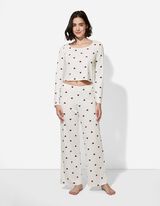 Pyjama Set aus Shirt und Hose - Allover-Muster - weiß