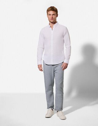 Chinohose - Leinen-Mix - gr&uuml;n