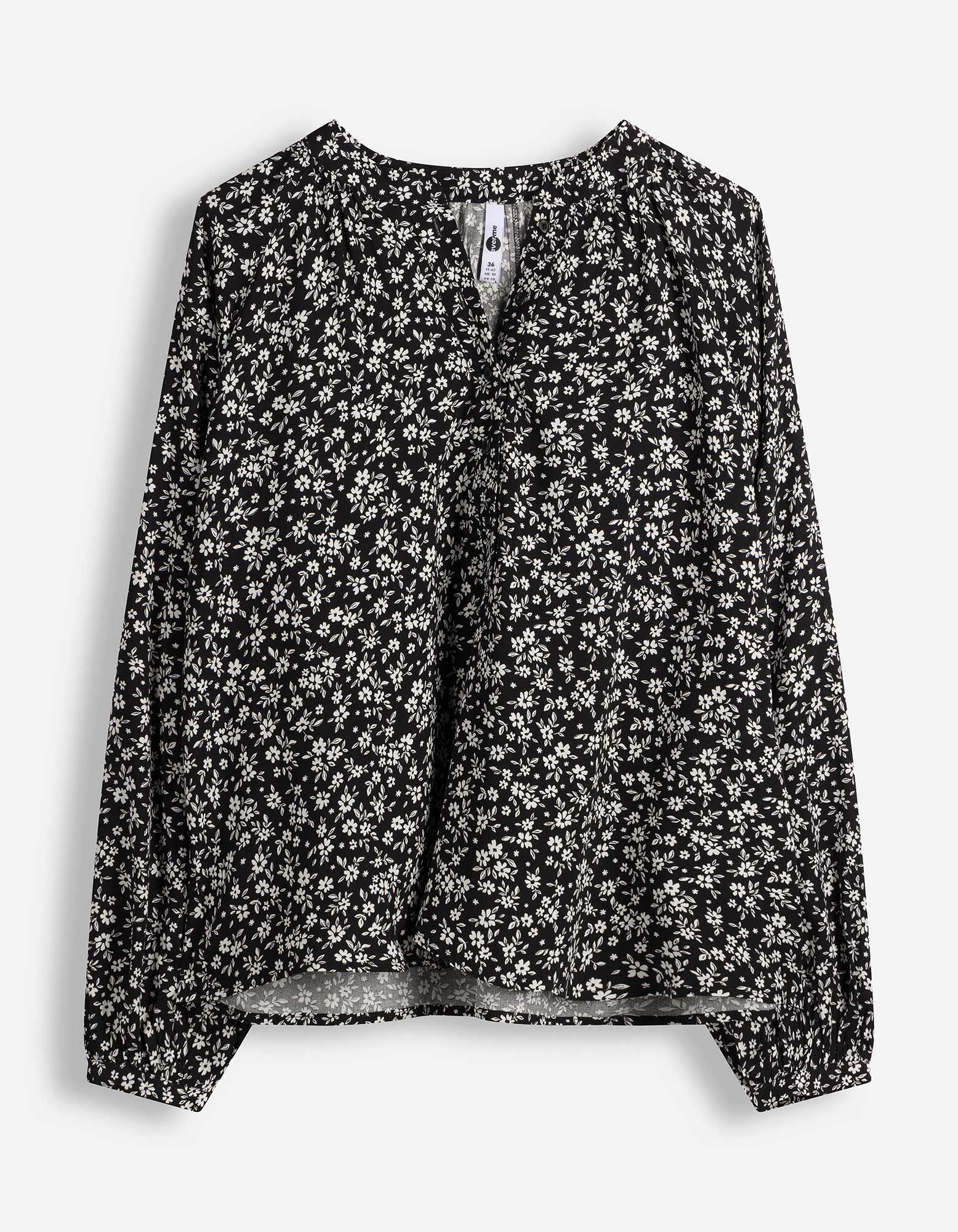 Bluse - Florales Muster - Schwarz