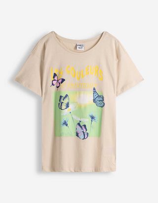 Tričko - Třpytiv&yacute; potisk - b&eacute;žov&aacute;