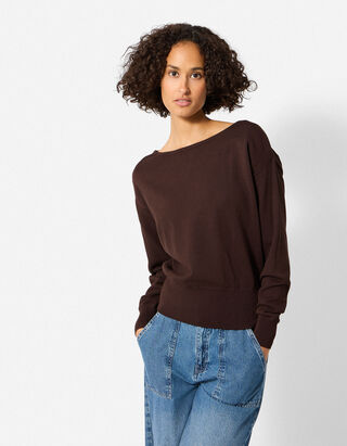 Pullover - U-Ausschnitt - Dunkelbraun