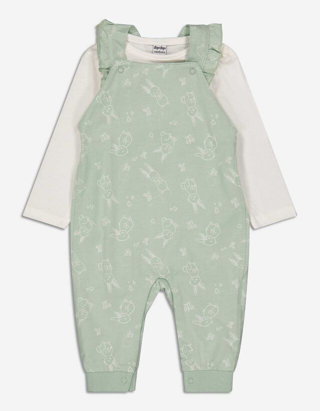 Set maglia manica lunga + salopette - Stampa allover - verde