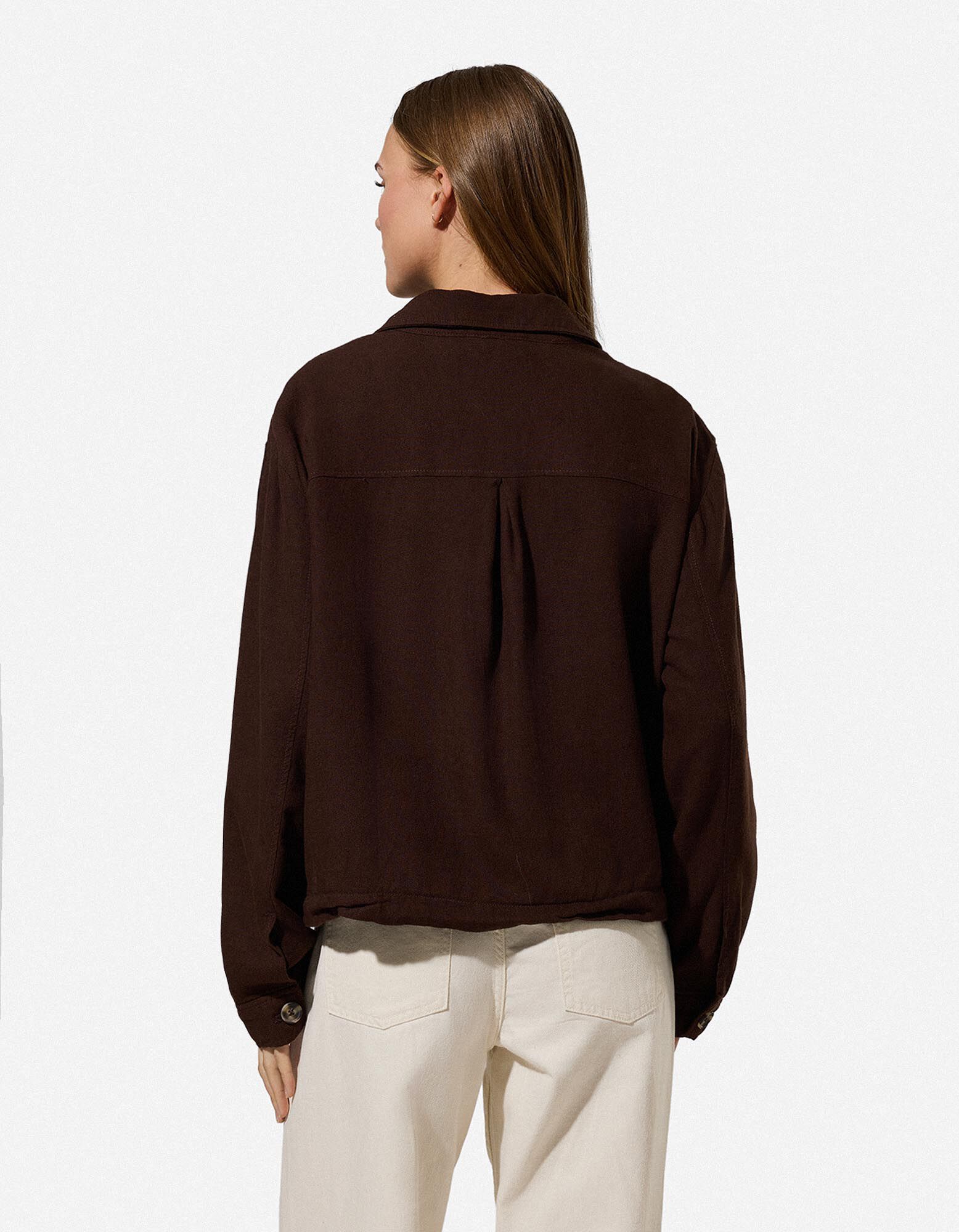 Veste chemise - Aspect lin - brun fonc&eacute;