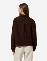 Veste chemise - Aspect lin - brun fonc&eacute;
