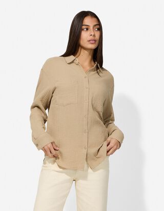 Bluse - einfarbig - hellbraun