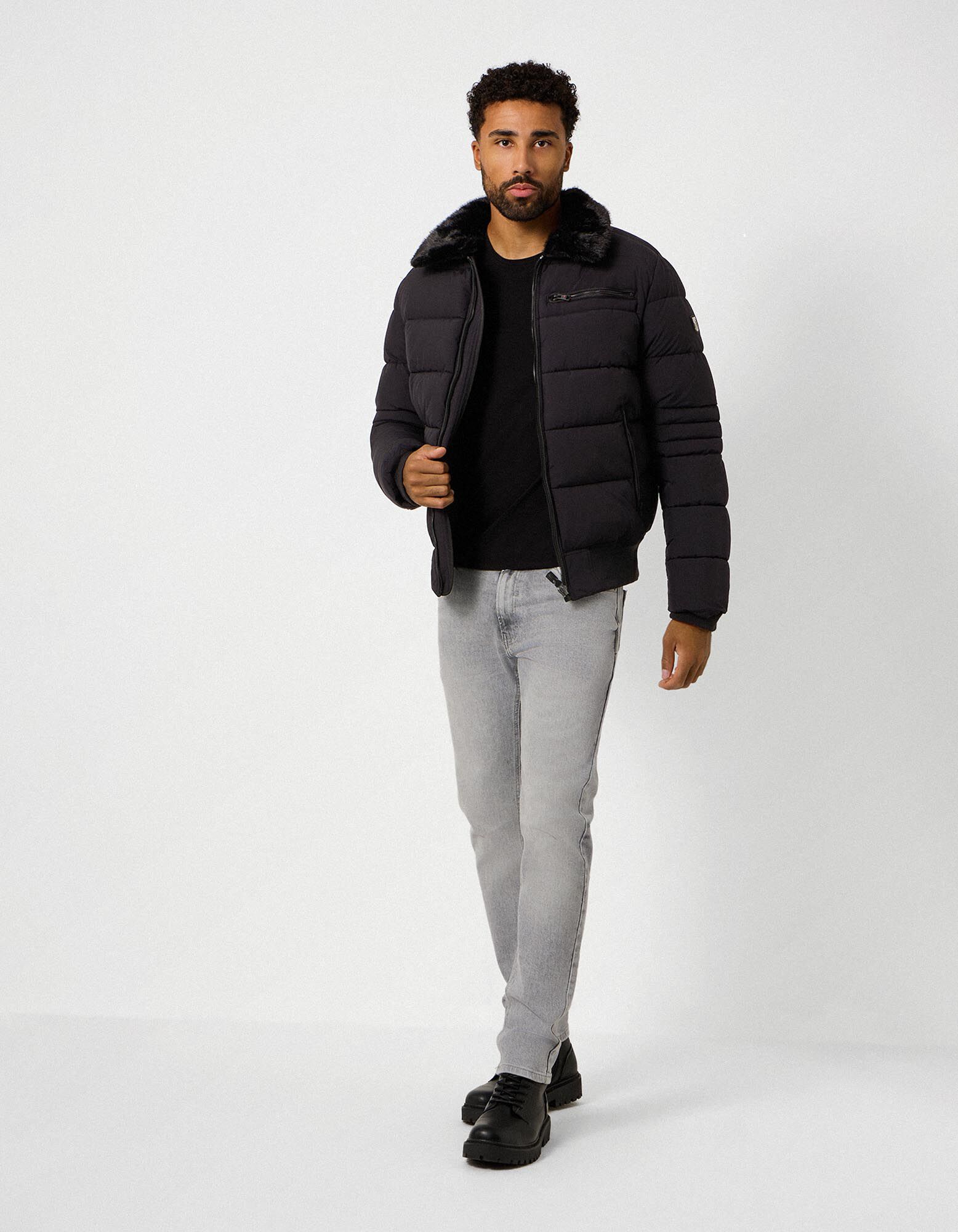 Steppjacke - Gerippte Abschl&uuml;sse - Schwarz