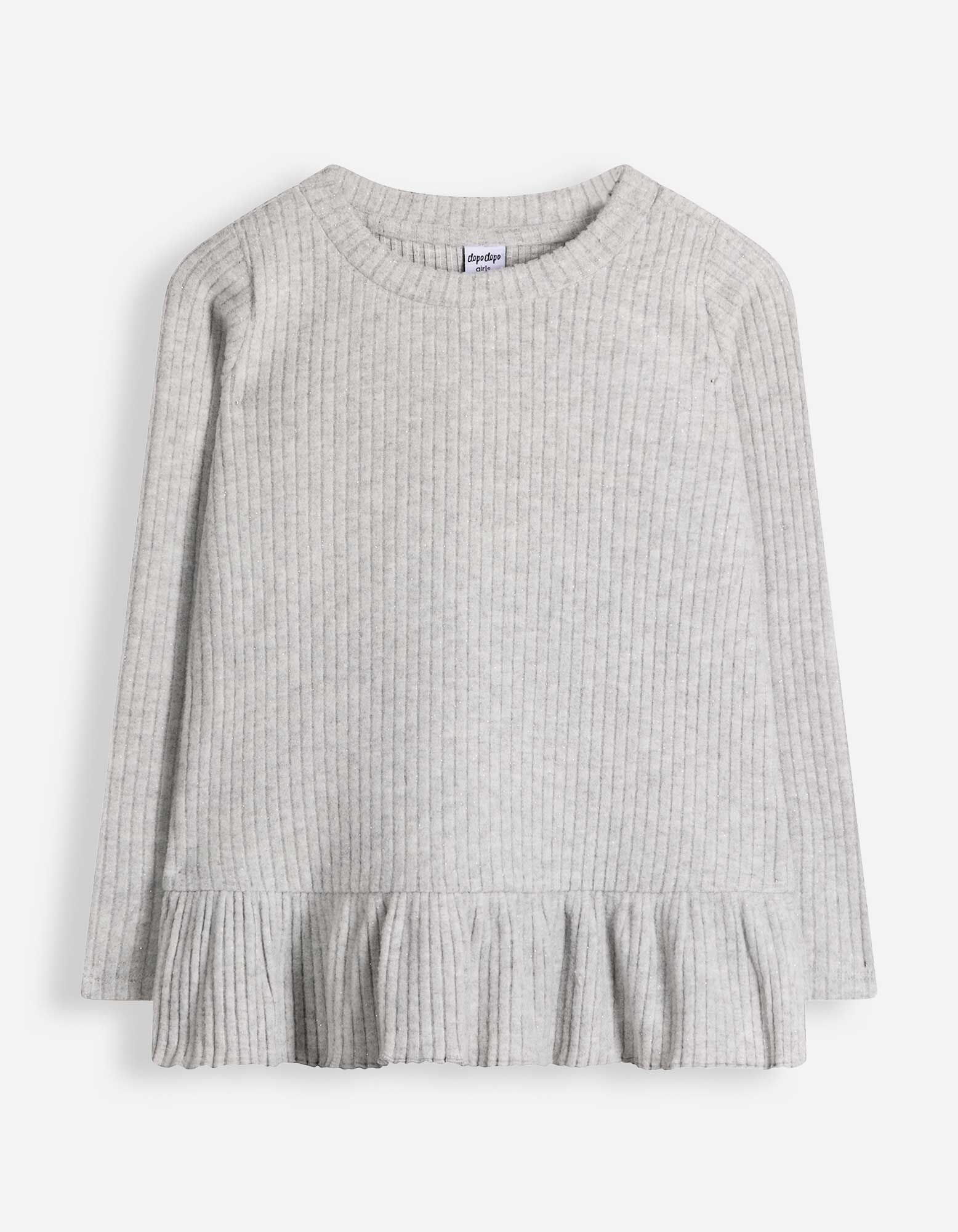 Ensemble t-shirt &agrave; manches longues et leggings - Tissu brillant - gris clair 