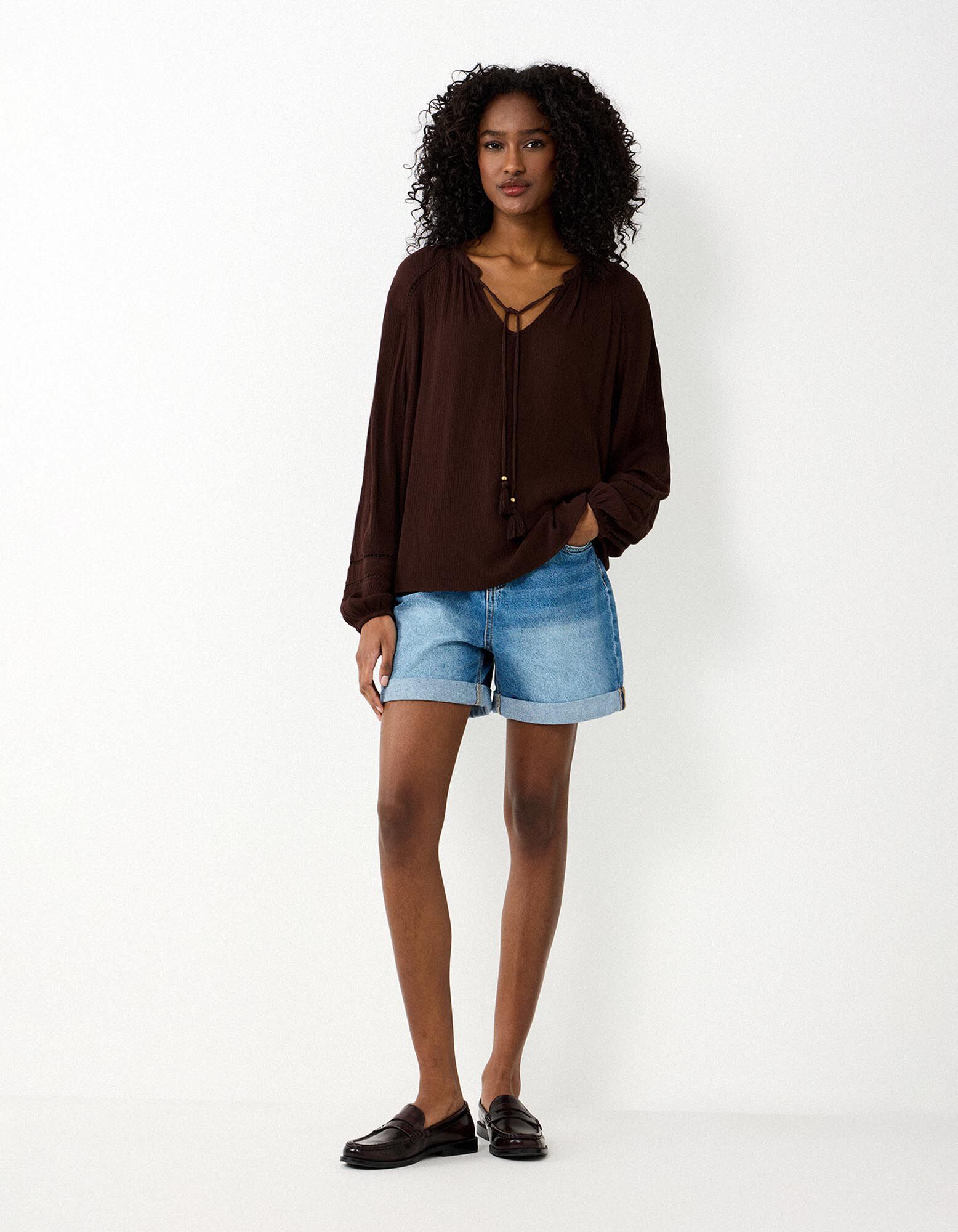 Blouse - Effen - Donkerbruin