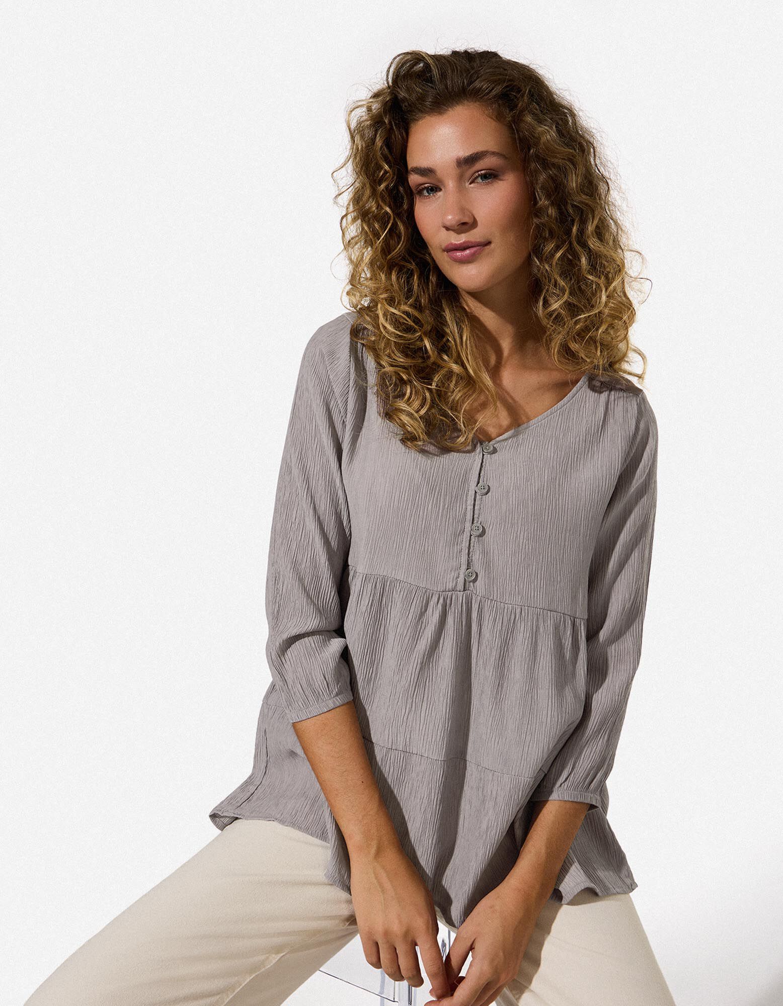 Blusenshirt - Volants - Khaki