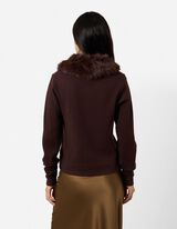Cardigan - Col en fausse fourrure amovible - brun fonc&eacute;