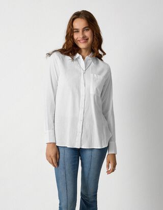Hemdbluse - Soft-Touch - Wei&szlig;