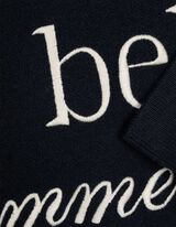 Žebrovaný pletený svetr - Výšivka - tmave modra