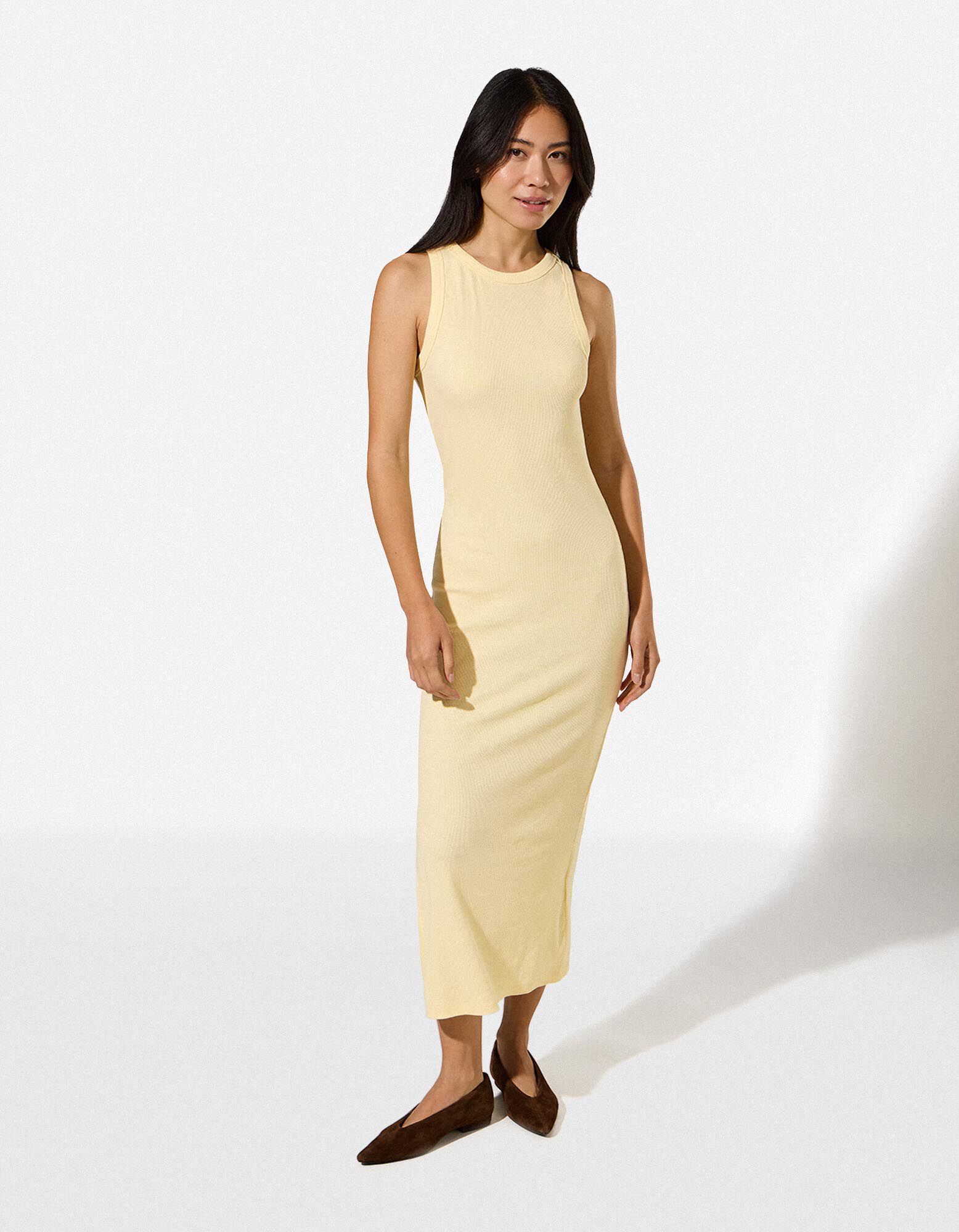 Robe longueur midi - Fente lat&eacute;rale - jaune clair