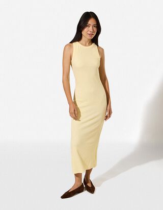 Robe longueur midi - Fente lat&eacute;rale - jaune clair