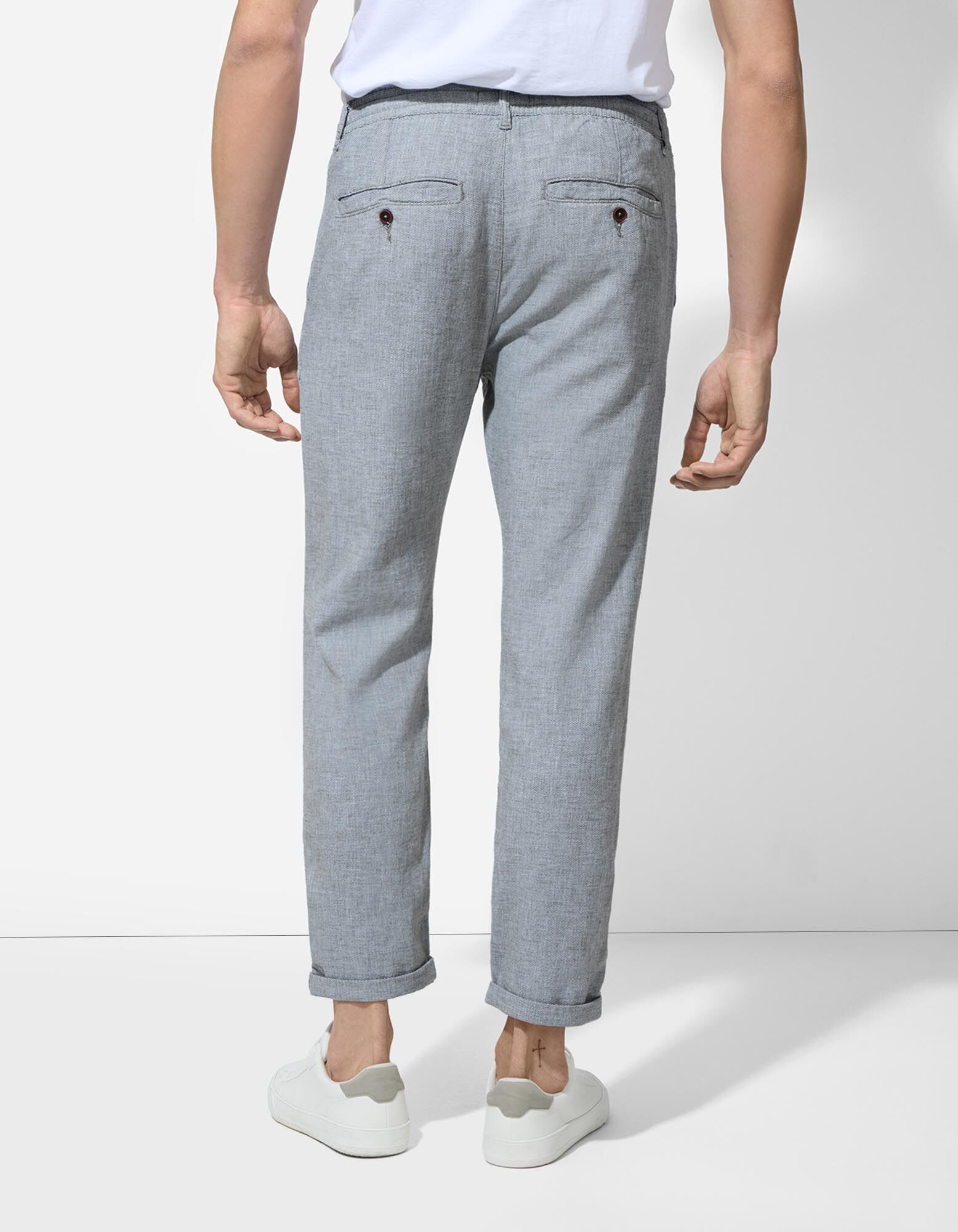 Pantalon chino - Revers cousus au bas des jambes - Vert