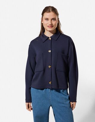 Sweatjacke - Knopfleiste - dunkelblau