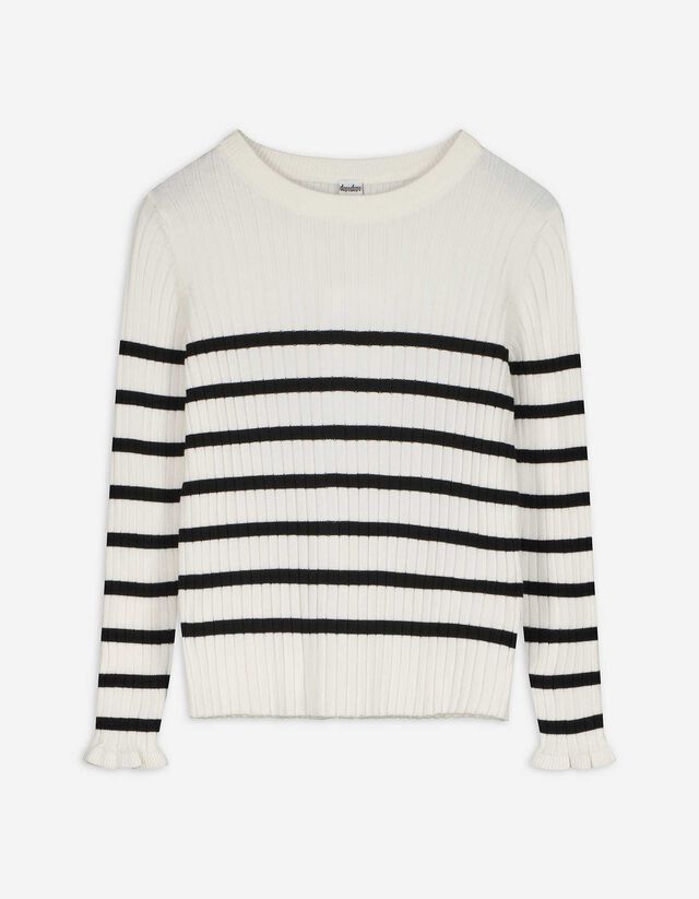 Strickpullover - Streifen - weiß