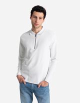 Pololangarmshirt - Reißverschluss - weiß