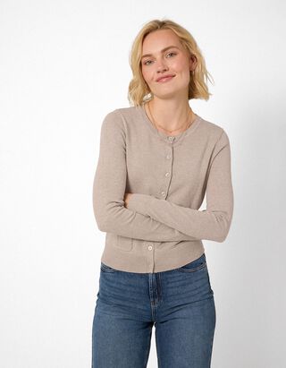 Strickjacke - Knopfleiste - Beige