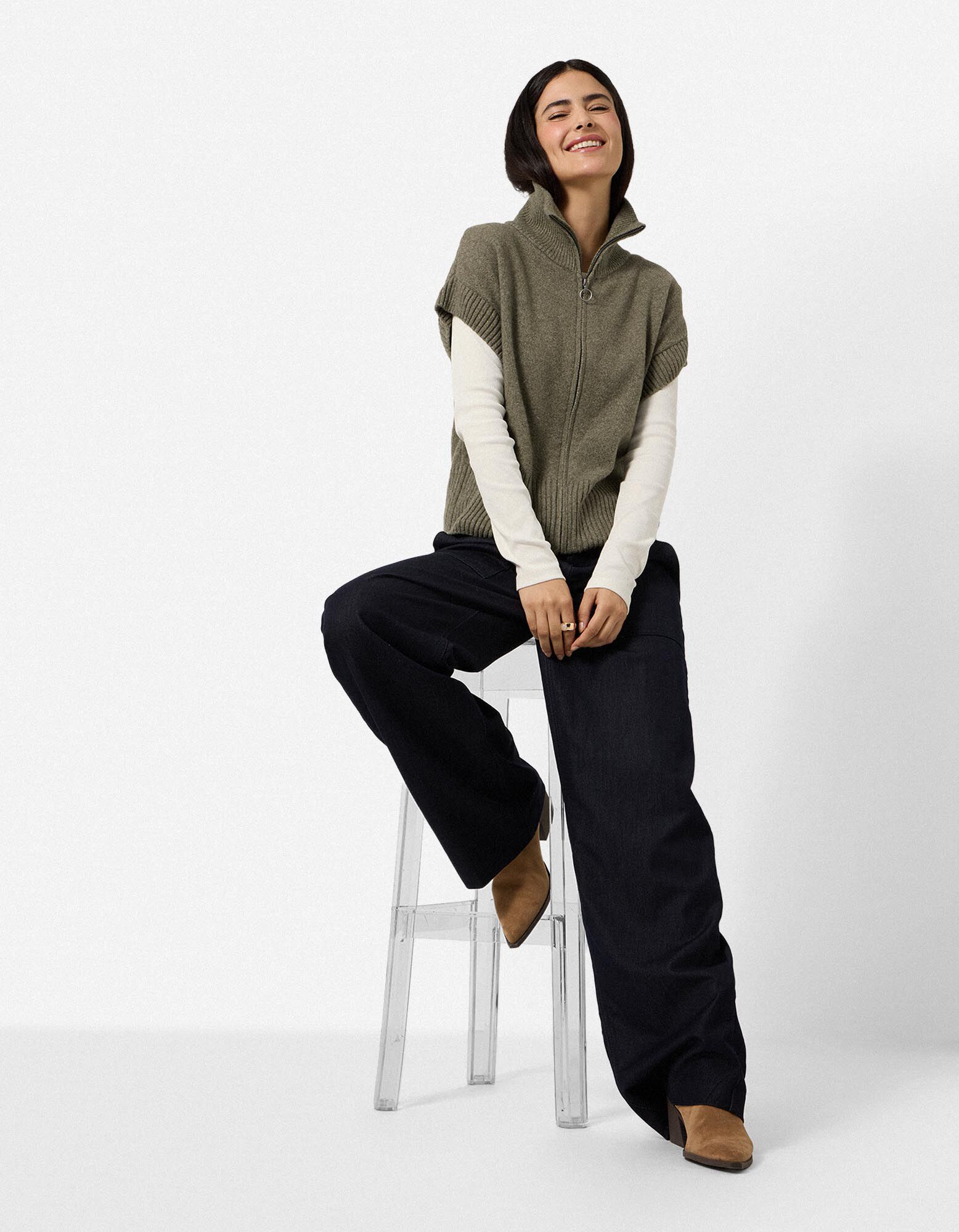 Top in maglia - Zip - Cachi